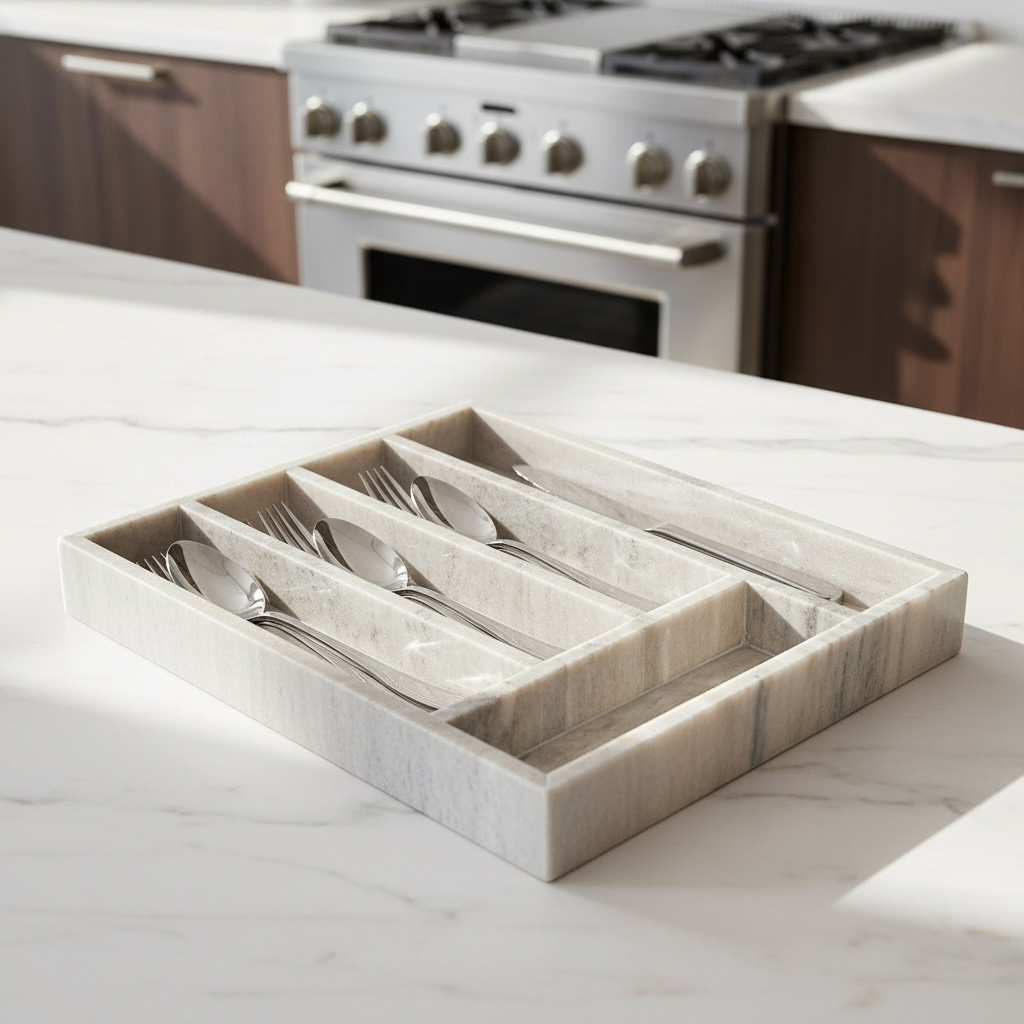 Luxury Marble Silverware/ Jewelry Tray Light Beige 13x11x1.8“