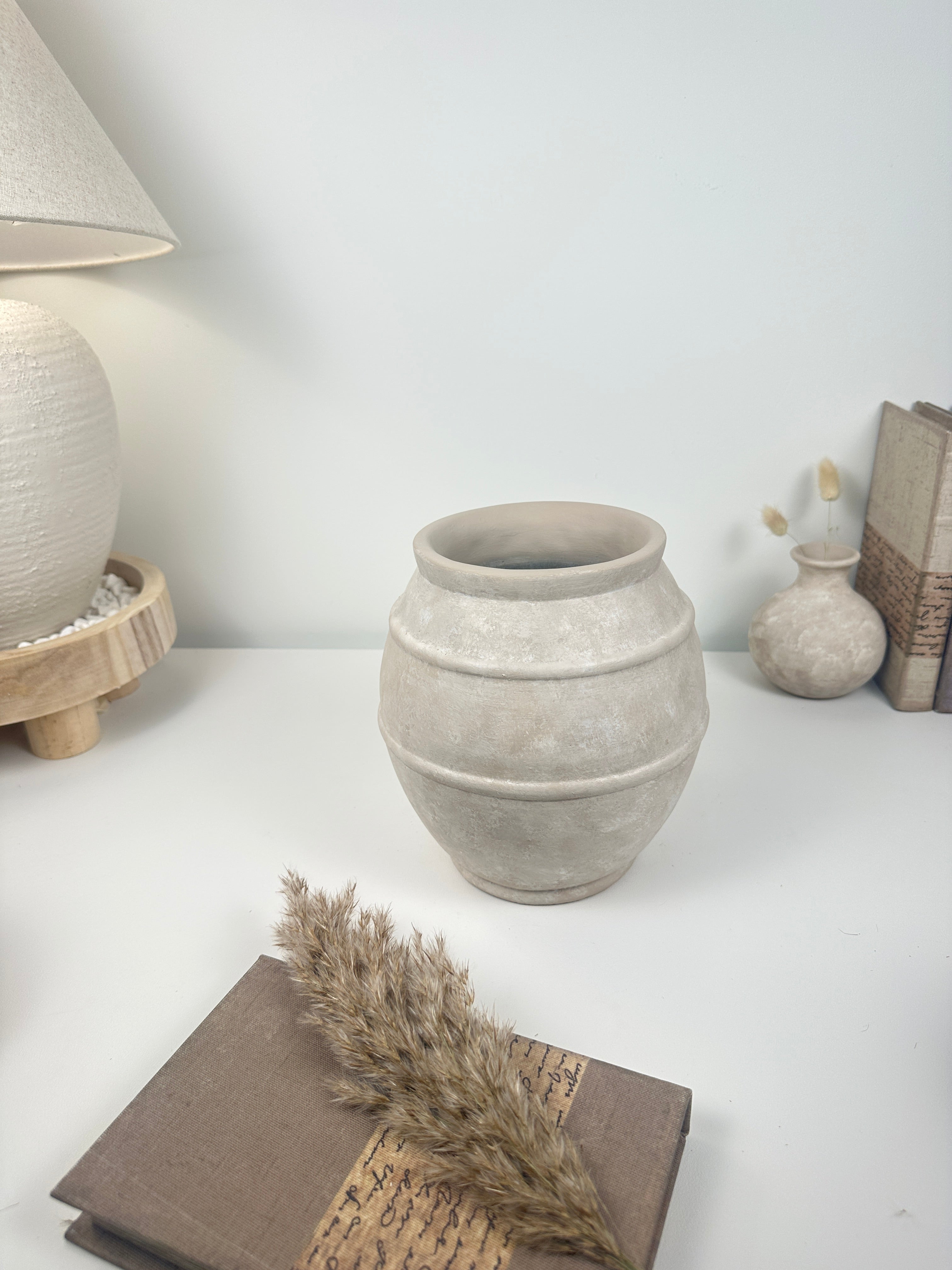 Handmade Painted Beige Washed Decorative Vase Planter 12’’