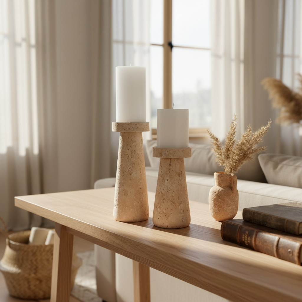 Set of 2 Rustic Handmade Terracotta Shade Candle Holder 9’’ and 7’’ tall