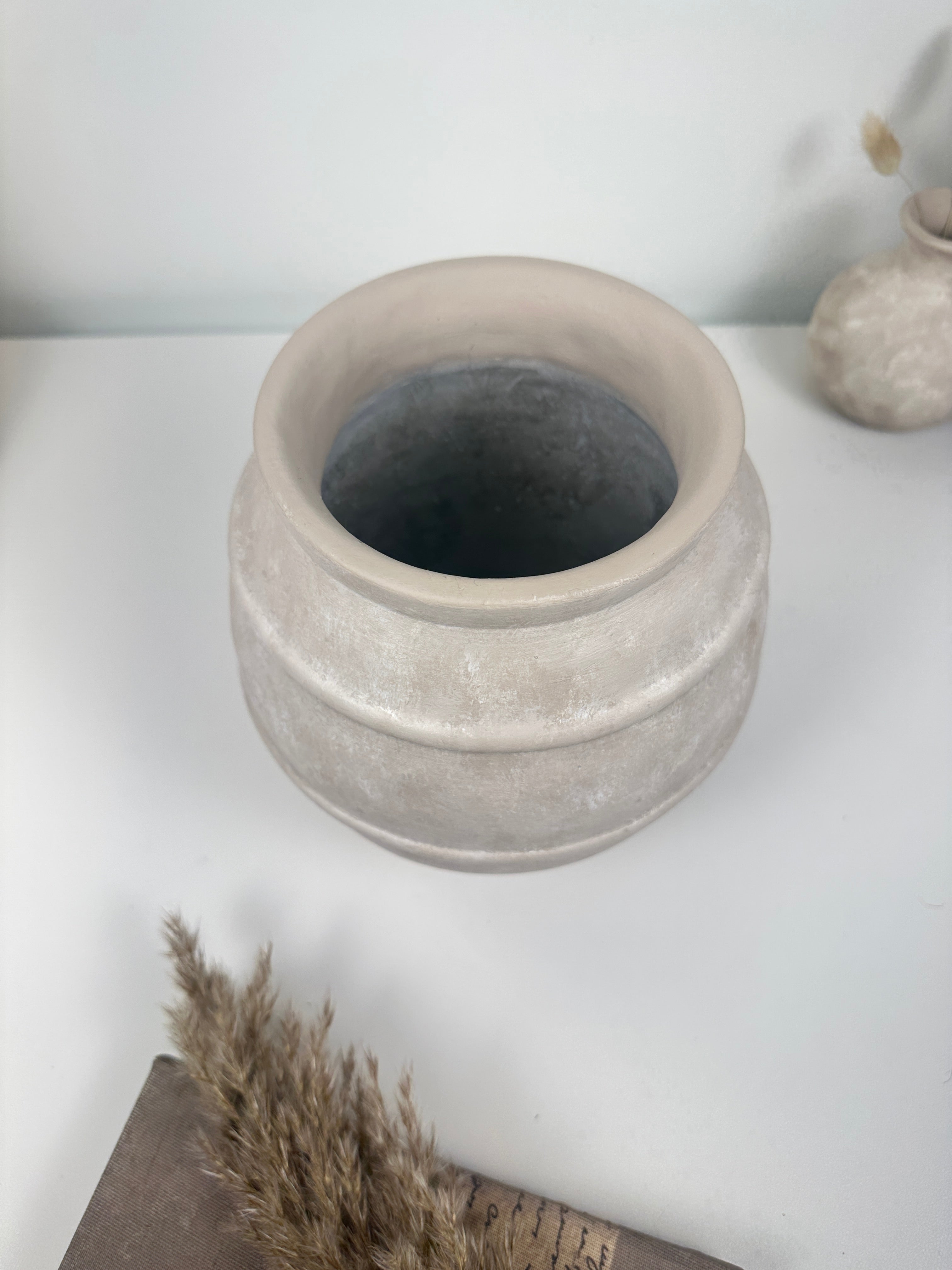 Handmade Painted Beige Washed Decorative Vase Planter 12’’