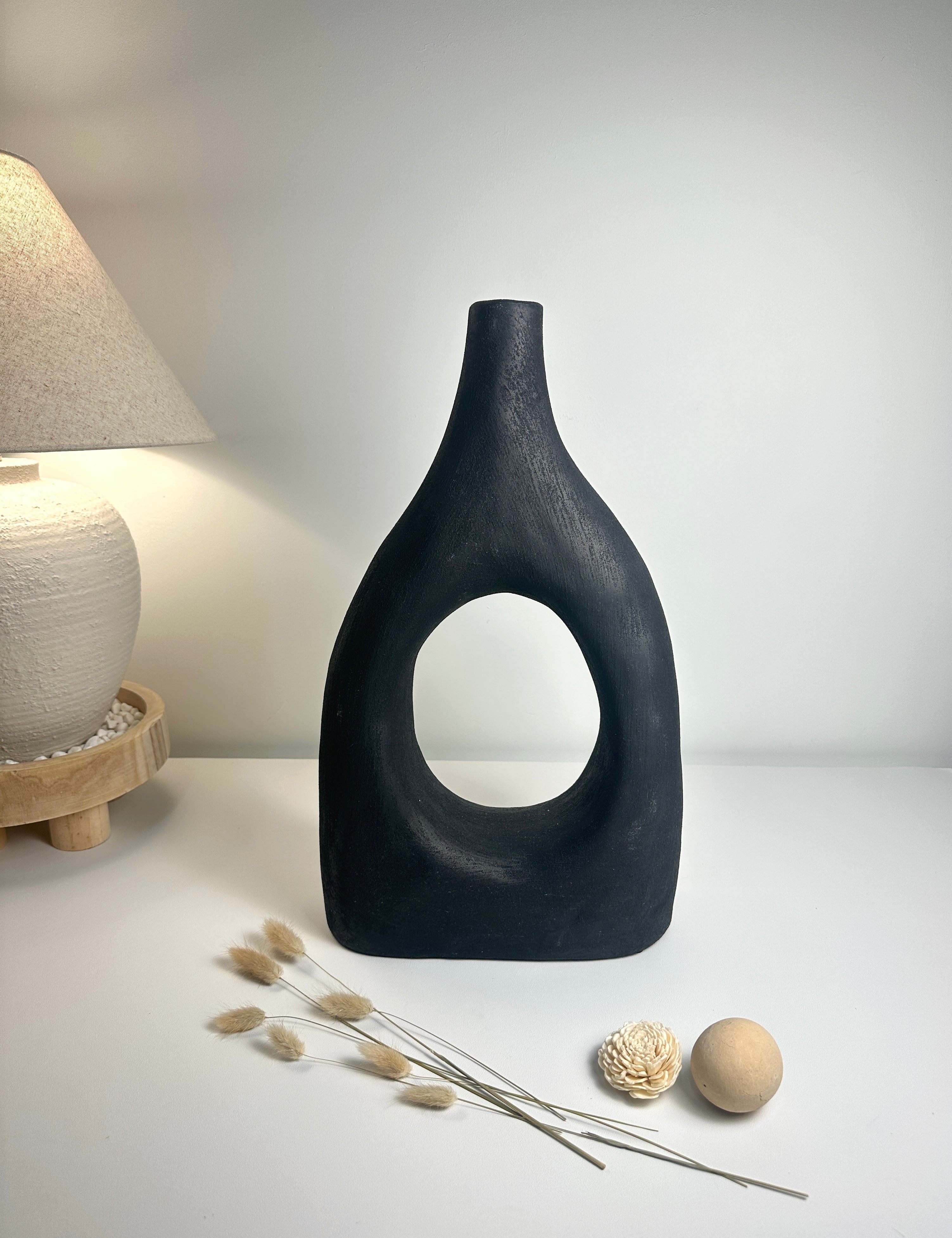 Modern Art Deco Minimalist Metal Vase 18" Black