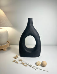Modern Art Deco Minimalist Metal Vase 18" Black