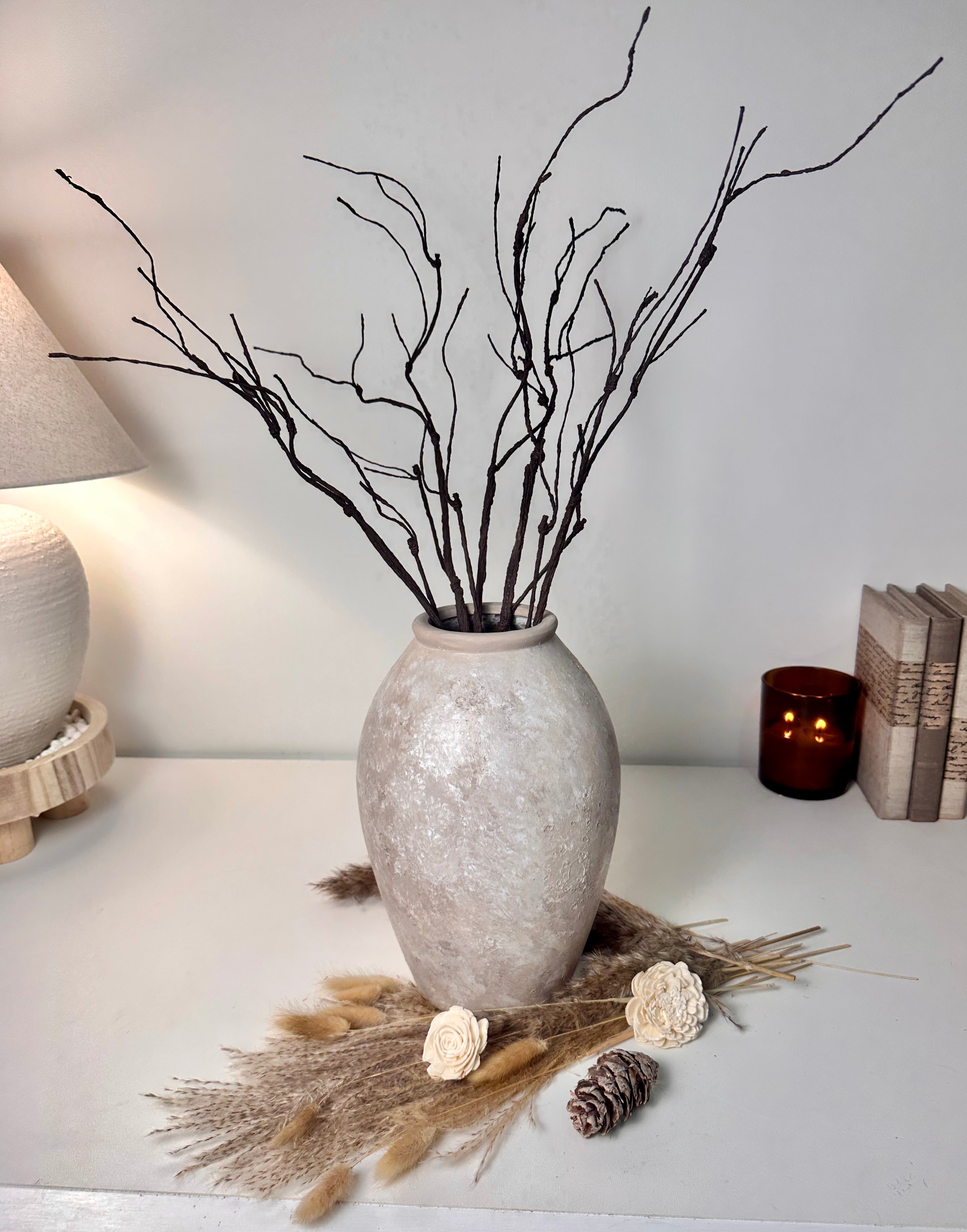 Handmade Painted Beige Wash Decorative Ceramic Vase 11’’ tall