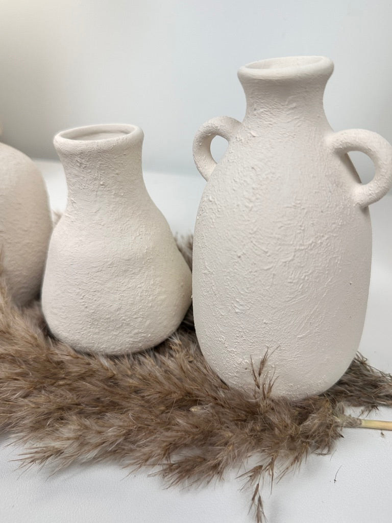 Set of 3 minimalist vases - hand painted and textured - off white