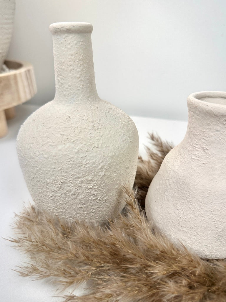 Set of 3 minimalist vases - hand painted and textured - off white