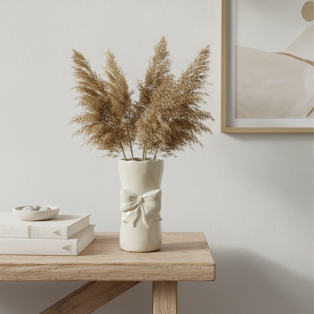 Bow Ceramic Vase with Bow 8” tall