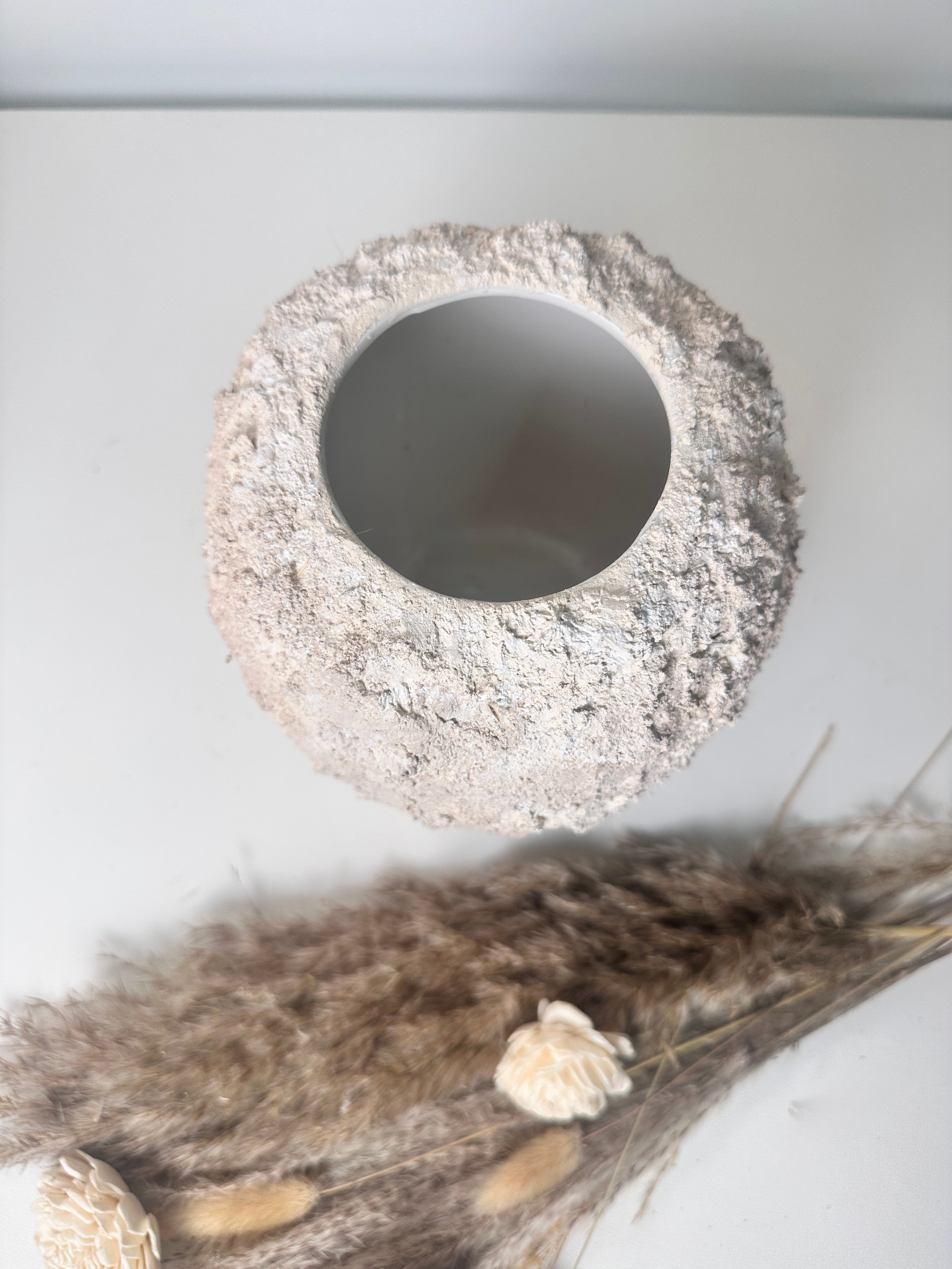 Minimalist Hand-Painted Textured Ceramic Round Vase 7" tall - cream sand wash