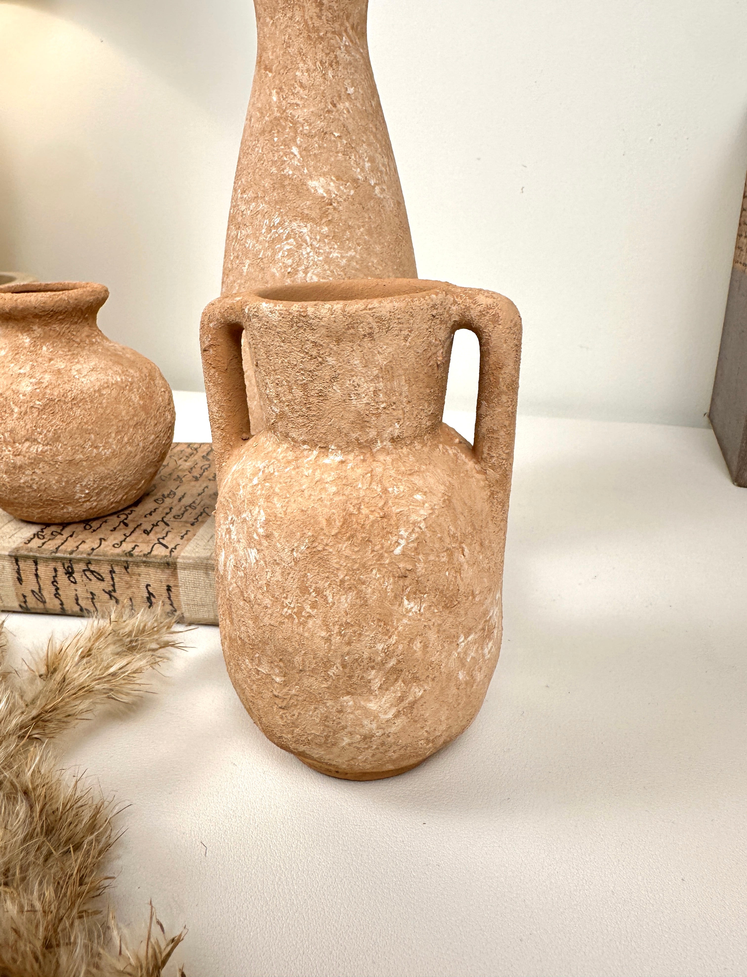 Set of 3 vases ceramic handmade and textured  terracotta color