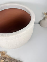 Minimalist Hand-Painted & Textured Planter Pot 12" tall with drainage hole one time creation - Cream