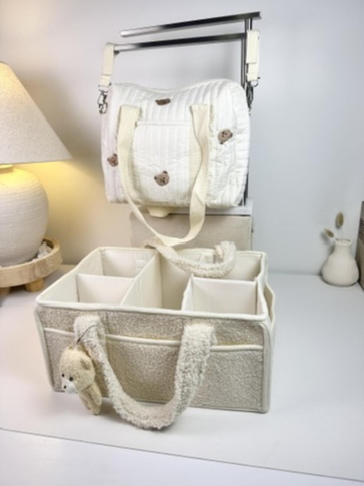 Set of 2 Stroller Bag and Caddy Diaper Bag for Baby Essentials - Cream