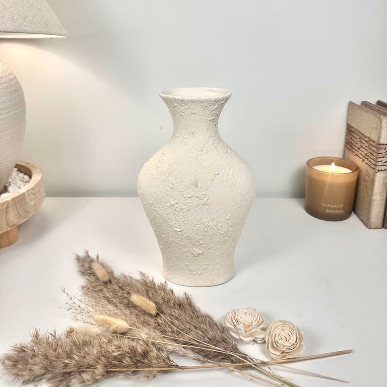 Minimalist Textured Hand-painted Ceramic Vase 11" tall  - Off-White