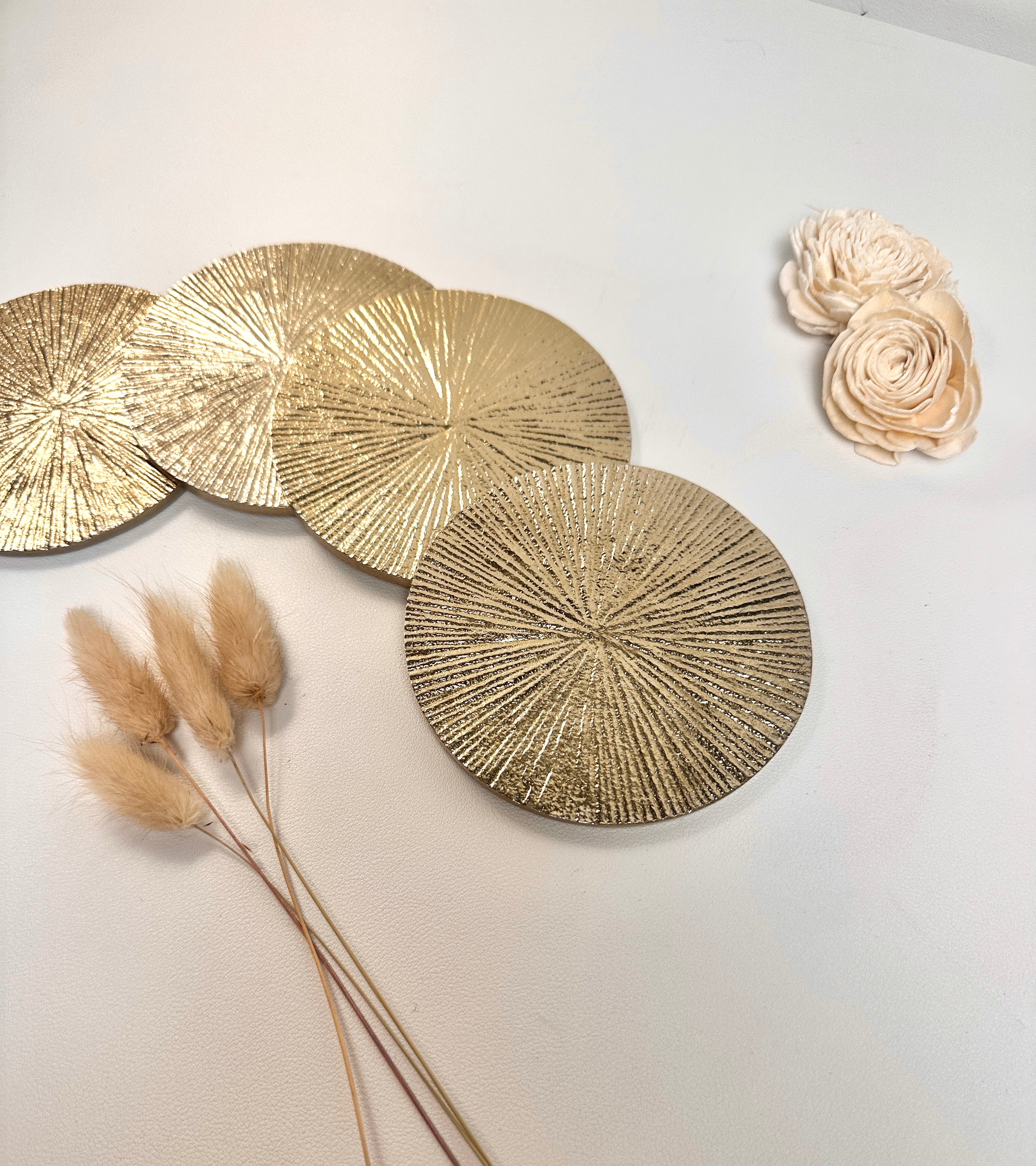 Set of 4 Round Metallic Gold Coasters
