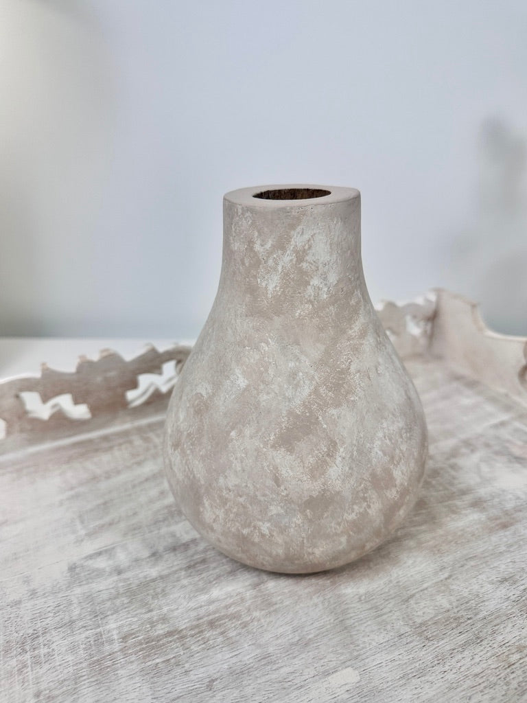 Rustic Beige Wash Wood Vase 6.5" tall