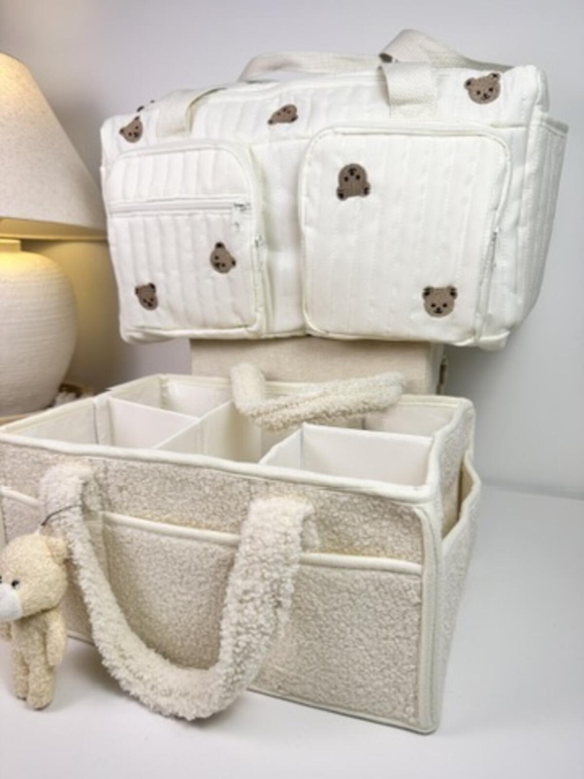 Set of 2 Duffel Bag and Caddy Diaper for Baby Essentials - Cream
