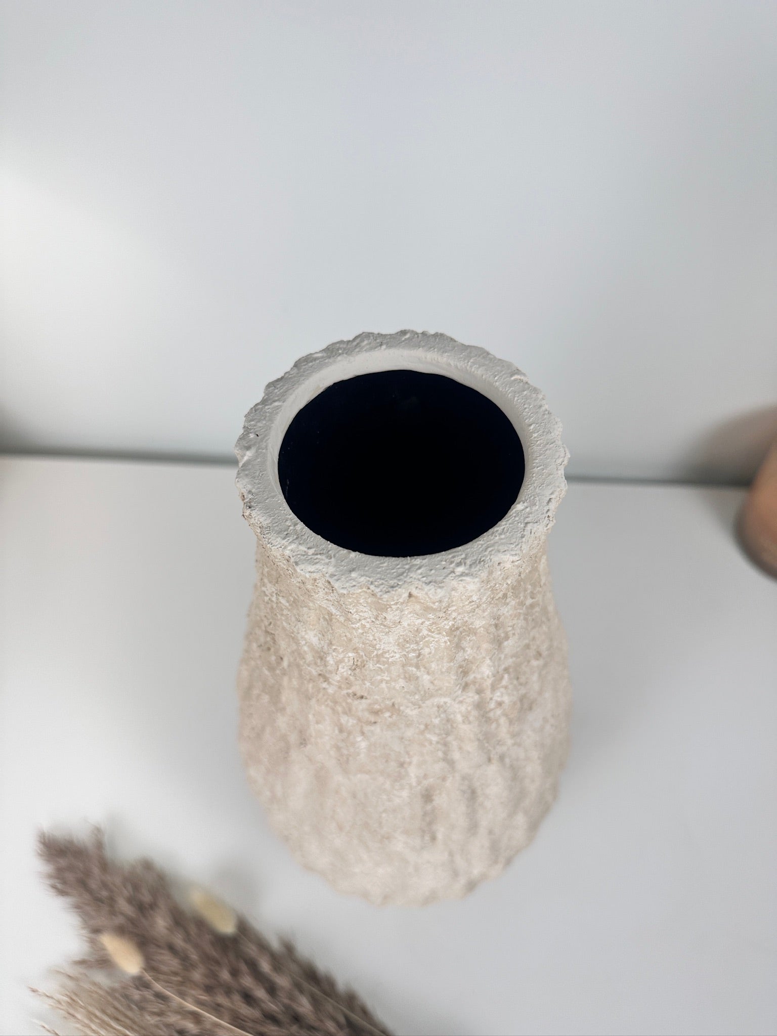 Minimalist Hand-Painted/Textured Ceramic Vase 14" - Cream Sand washed