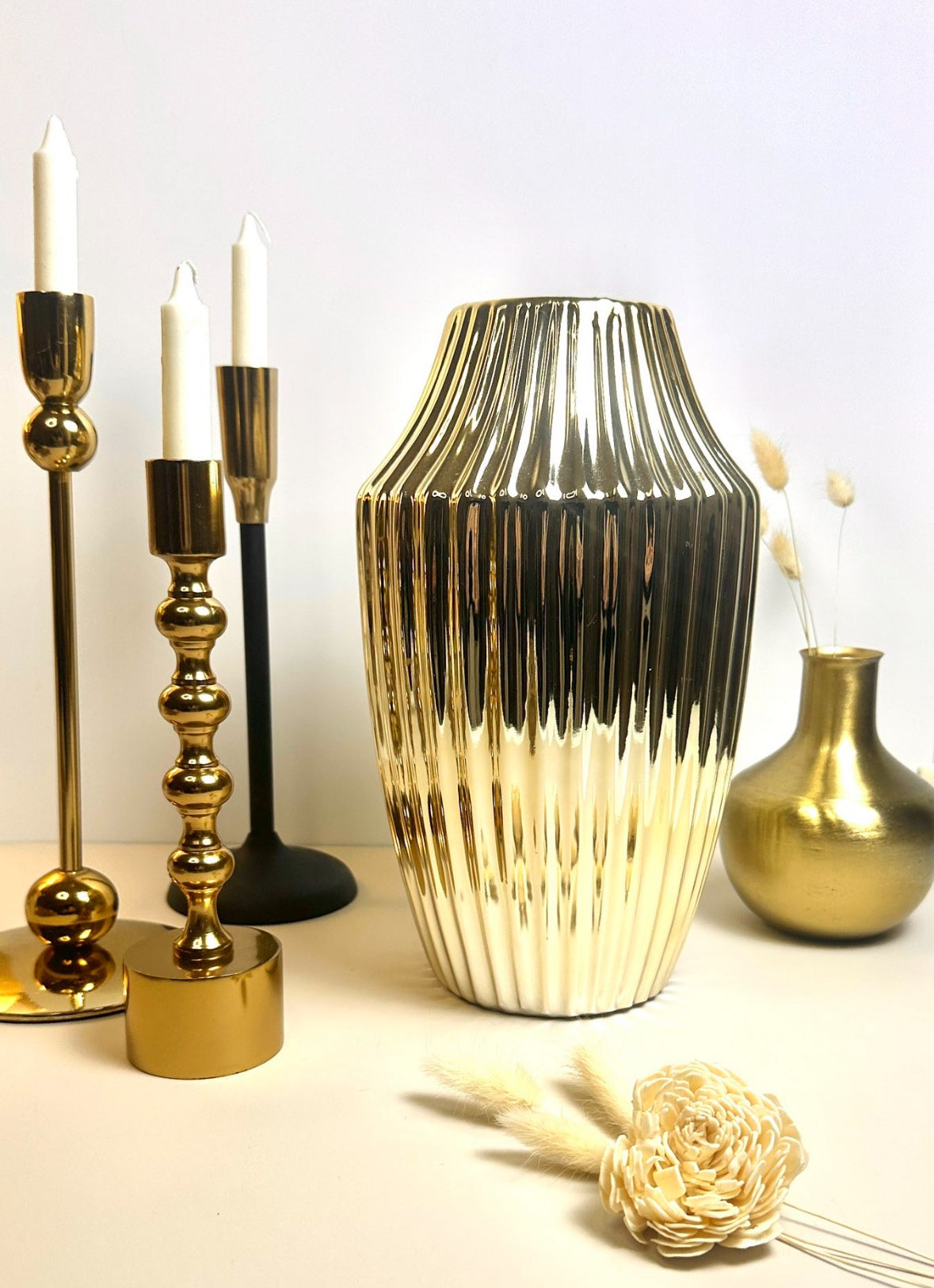 Luxury Gold Ceramic Vase with stripes 12"