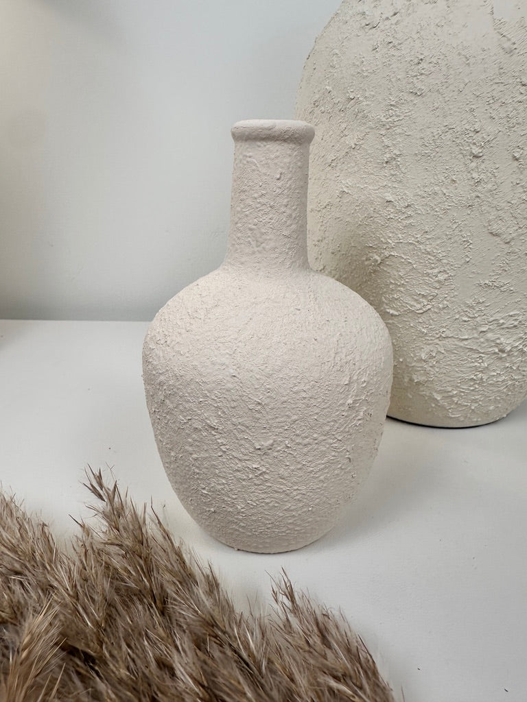 Set of 3 minimalist vases - hand painted and textured - off white