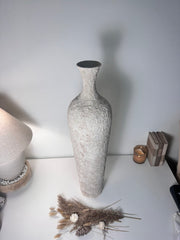 Floor Vase 32" tall minimalist hand-painted metal texture - cream wash