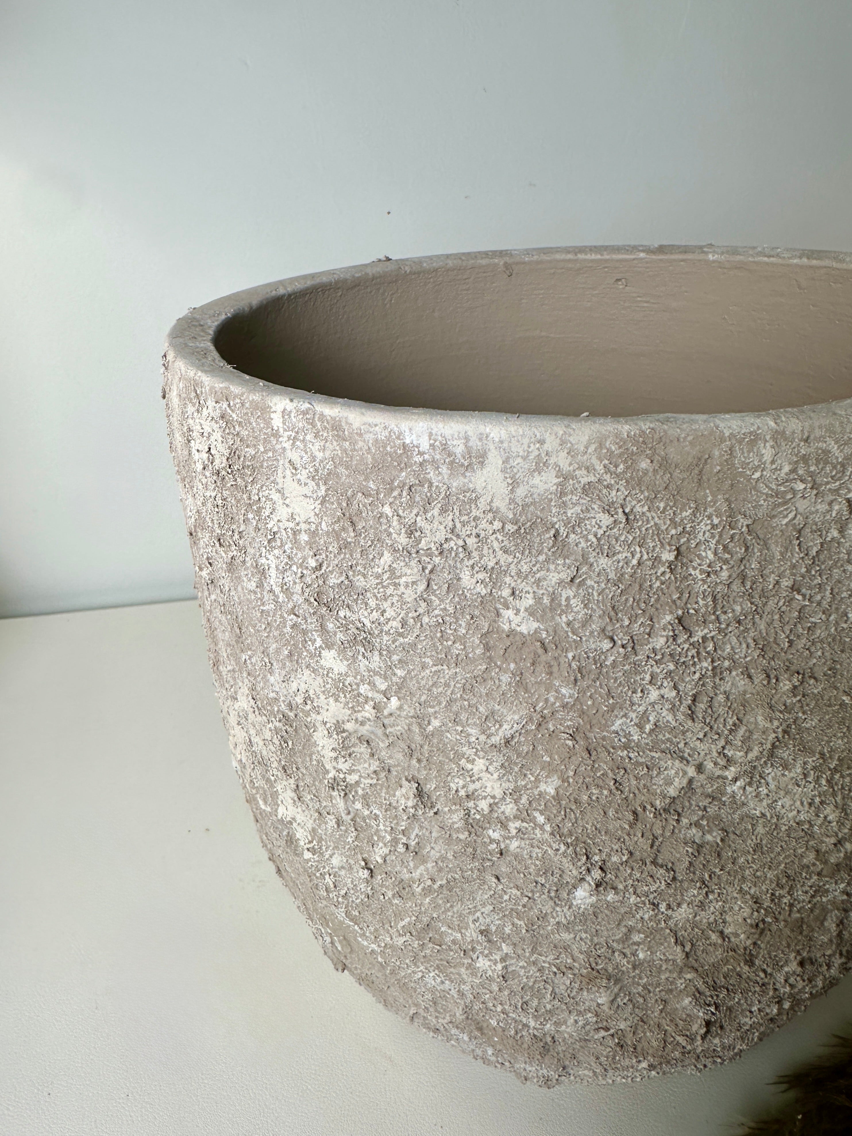 9" tall Minimalist Hand-Painted & Textured Planter Pot with drainage hole - Mesa Beige