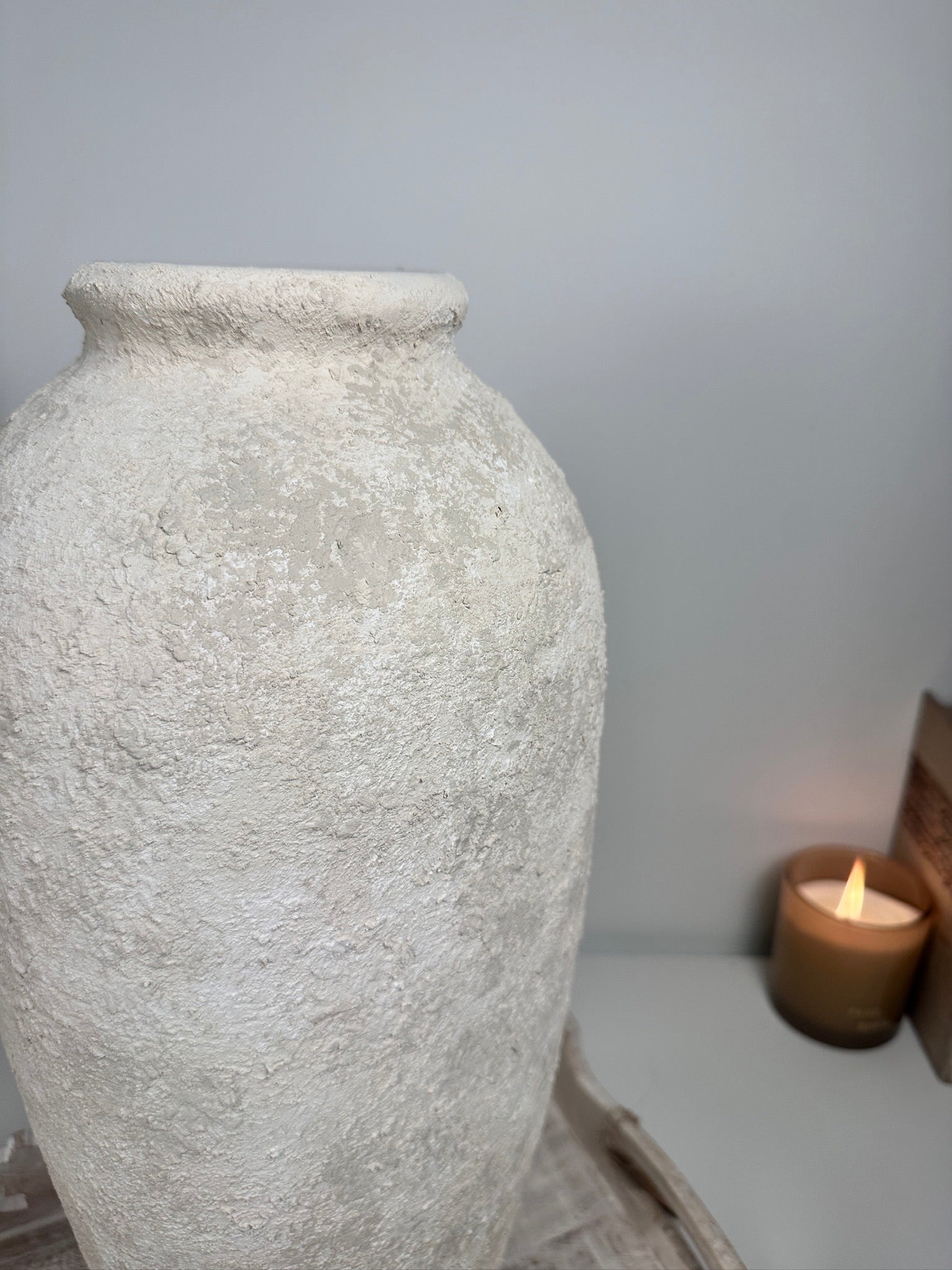 Minimalist Vase 18" tall Textured Hand-painted Ceramic  - Off White washed