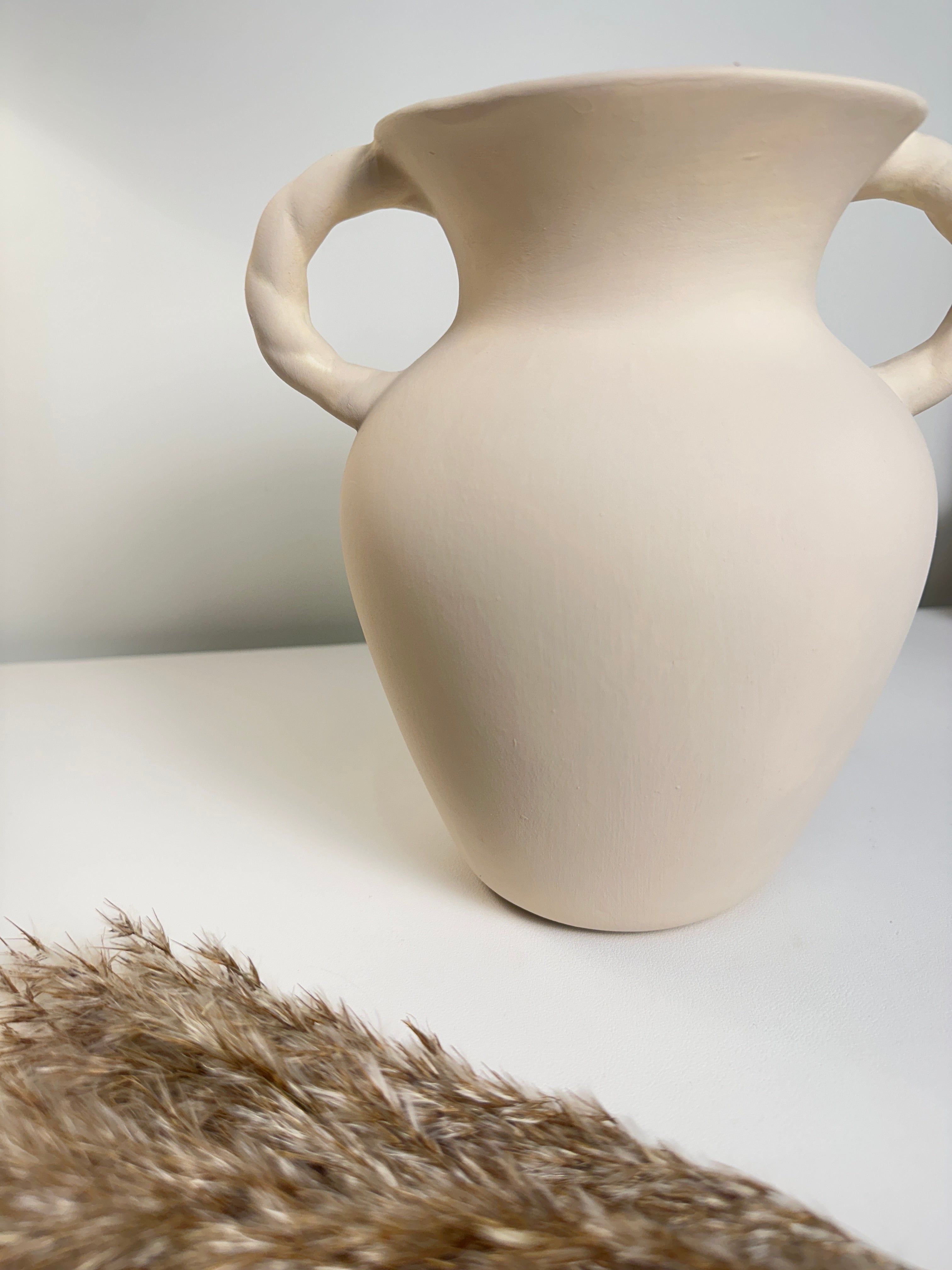 Minimalist Hand-Painted Ceramic Textured Vase 9" - Cream White