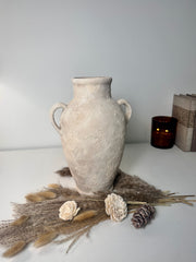 Minimalist Textured Hand-painted Ceramic Vase 12" tall - cream sand/off-white