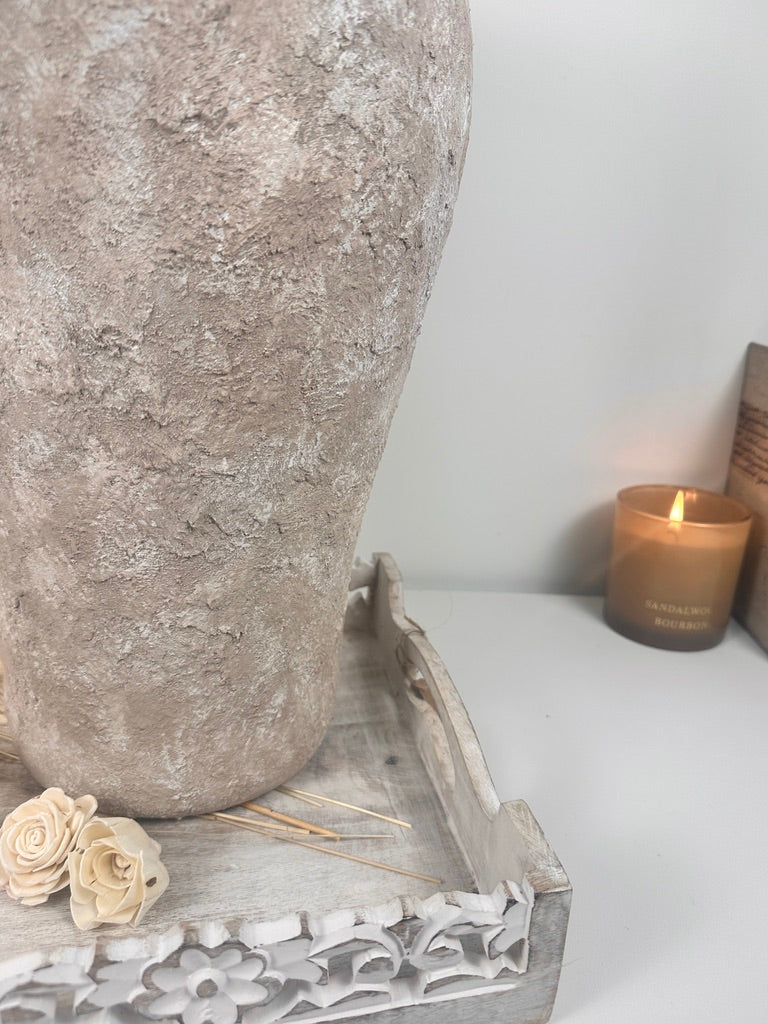 Minimalist Rustic Vase 19.5" tall Textured Hand-painted Ceramic  - Beige washed