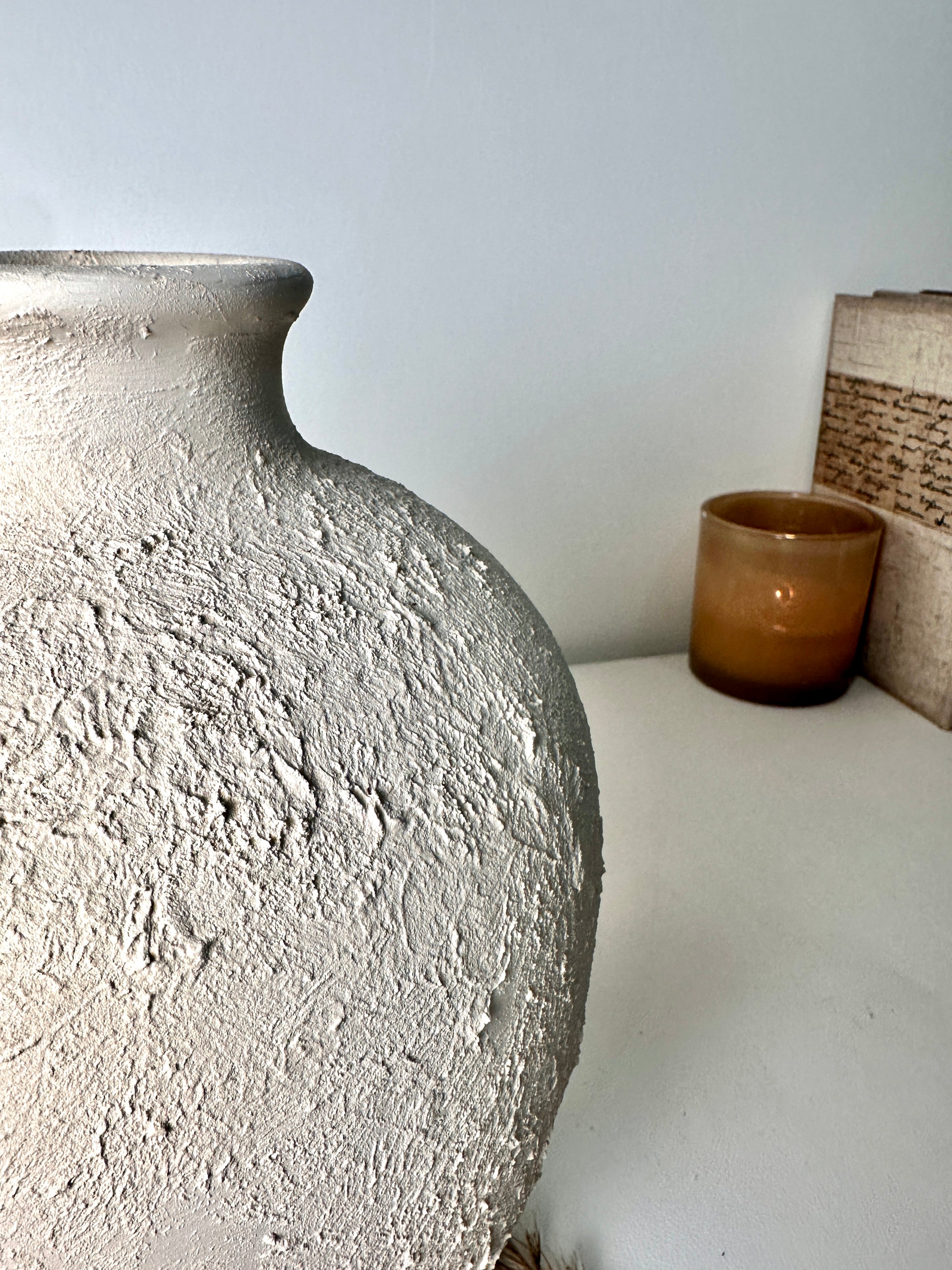 Minimalist Hand-Painted and Textured Ceramic Vase 10” tall - Cream