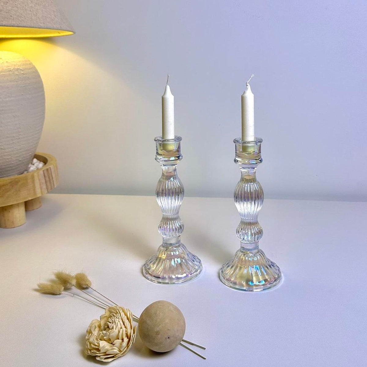 Elegant Iridescent Candle Holder Set of 2