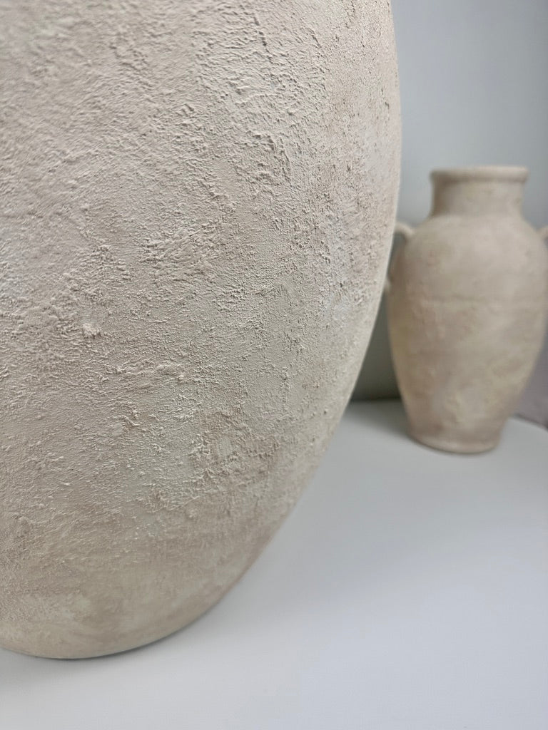 Minimalist Textured Hand-painted Ceramic Planter 16" tall - cream/off-white
