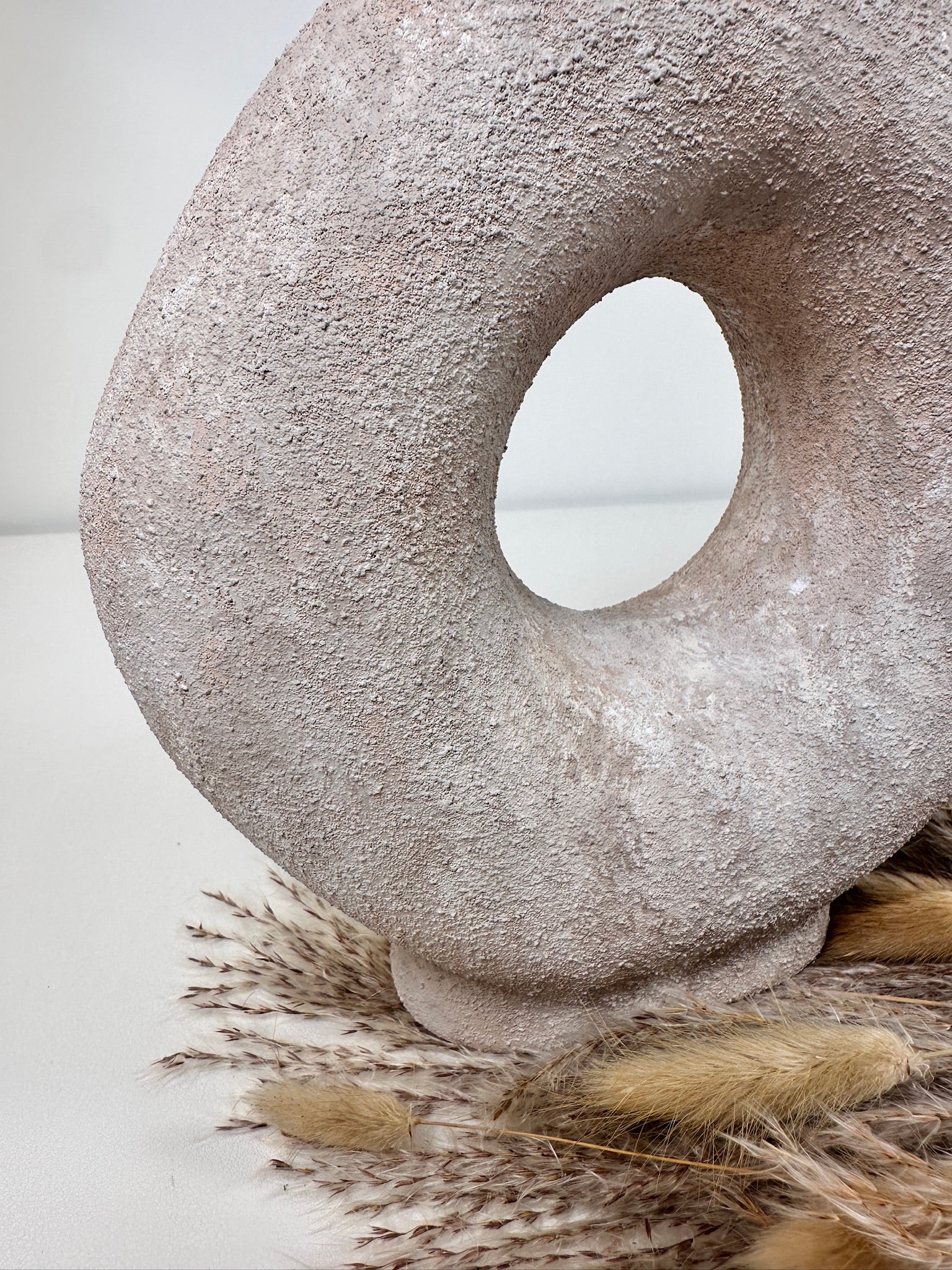 Ceramic Hand-Painted 9.5" tall Vase Donut Shape - Beige wash