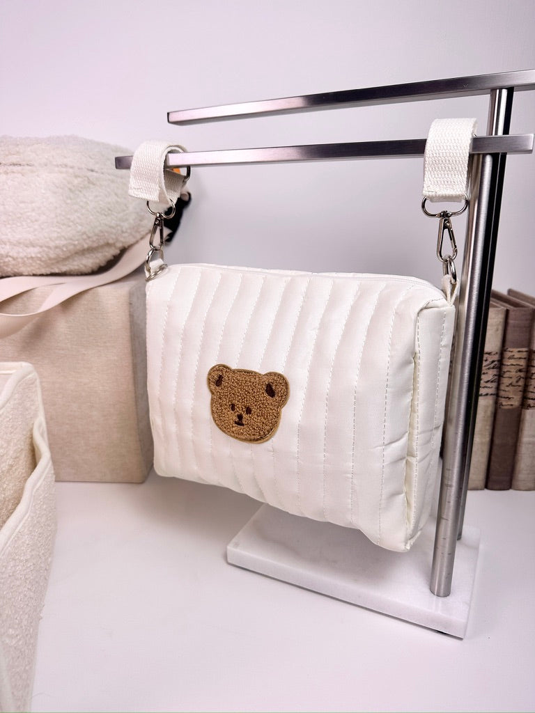 Set of 2 Crossbody Bag, Pouch Bear Bag and Caddy Diaper Bag for Baby Essentials - Cream