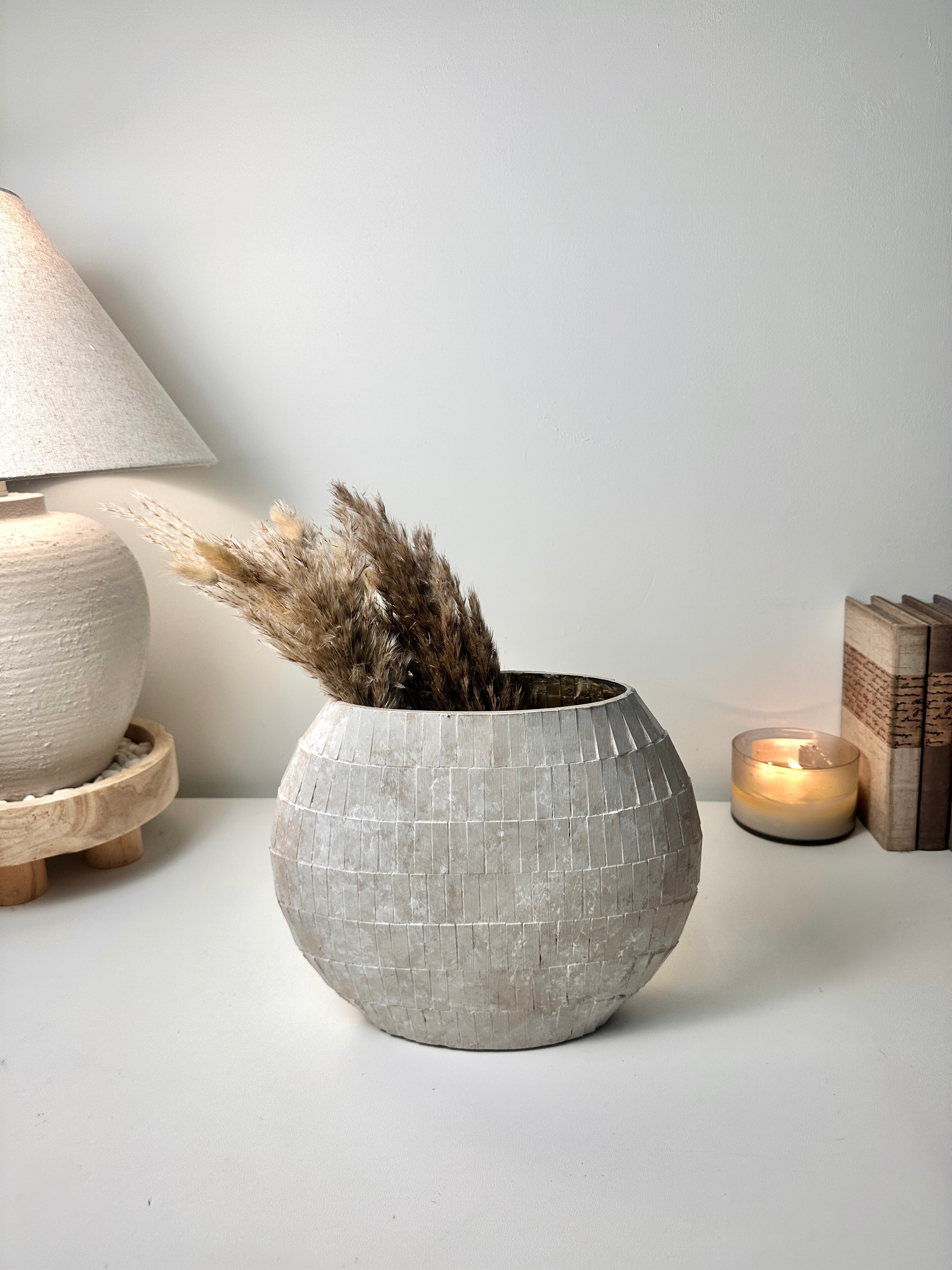 the Perfect Imperfect Mosaic Glass Vase 9" tall - beige washed