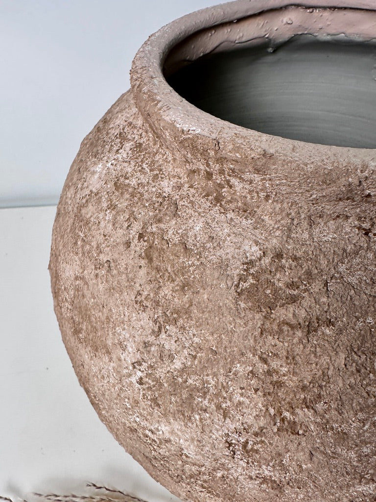 Rustic Textured Hand-Painted Ceramic Round Vase 14.5" - Earth Brown