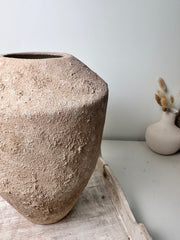 Rustic Minimalist Textured Hand-Painted Ceramic Vase 12" - Light Beige Wash