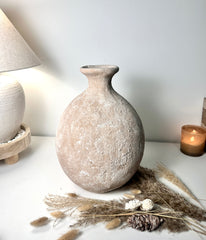 Minimalist Textured Hand-Painted Vase 15" tall - Light Beige Wash