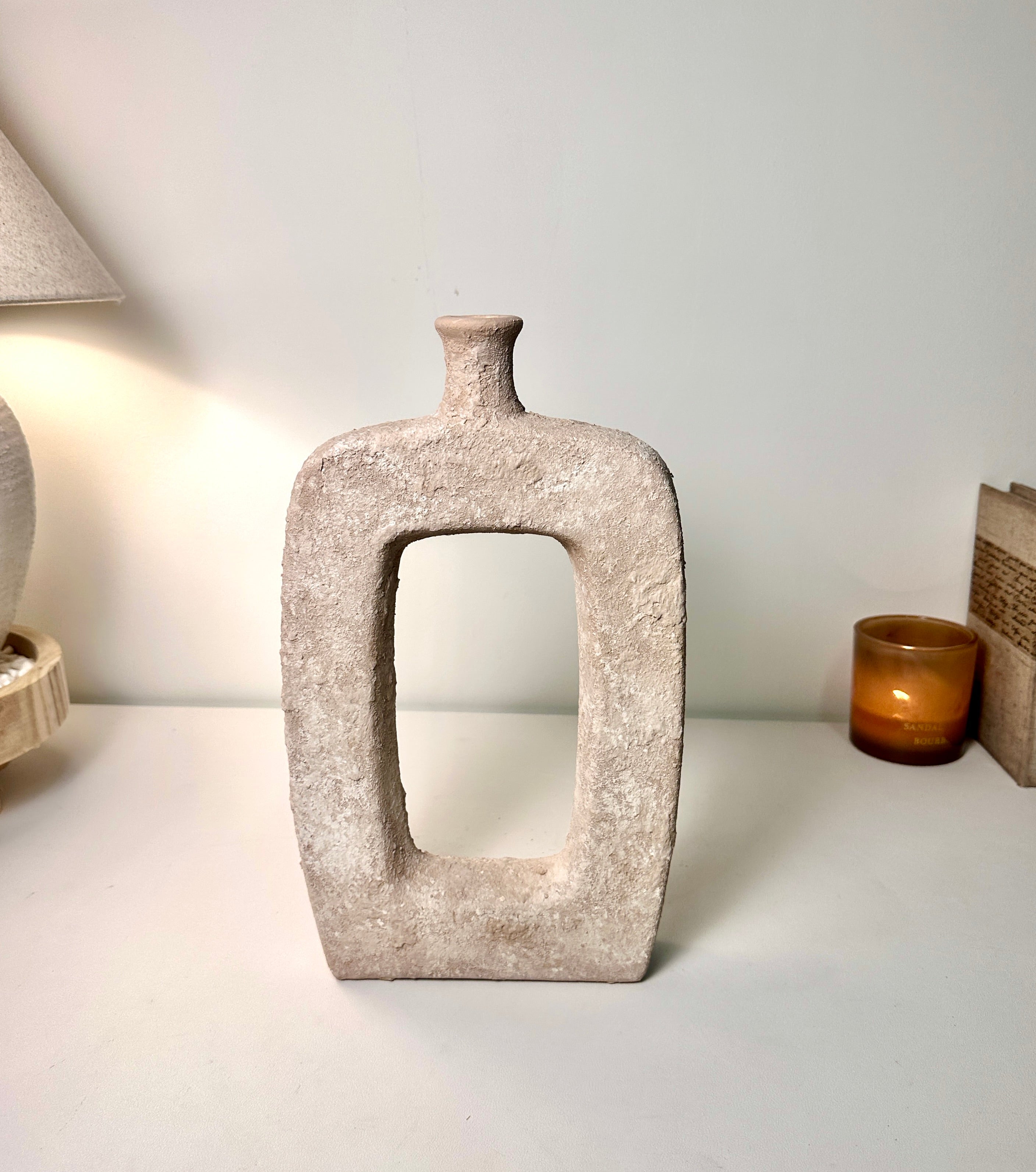 Rustic Hand-Painted Textured Vase 10" tall - Beige Wash