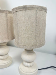 Minimalist Set of 2 Small Desk Lamp Cream Textured  12.5" tall (base 4x4")