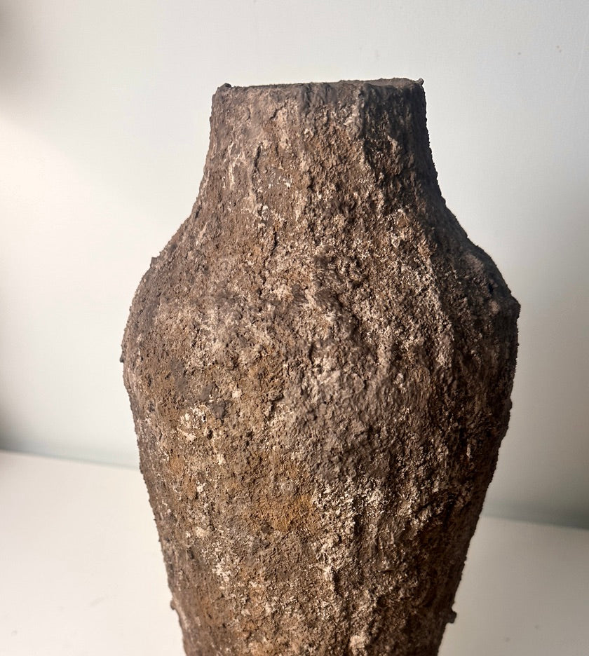 Rustic Tree Style Textured Hand-Painted Ceramic Vase 13" tall - Dark Brown