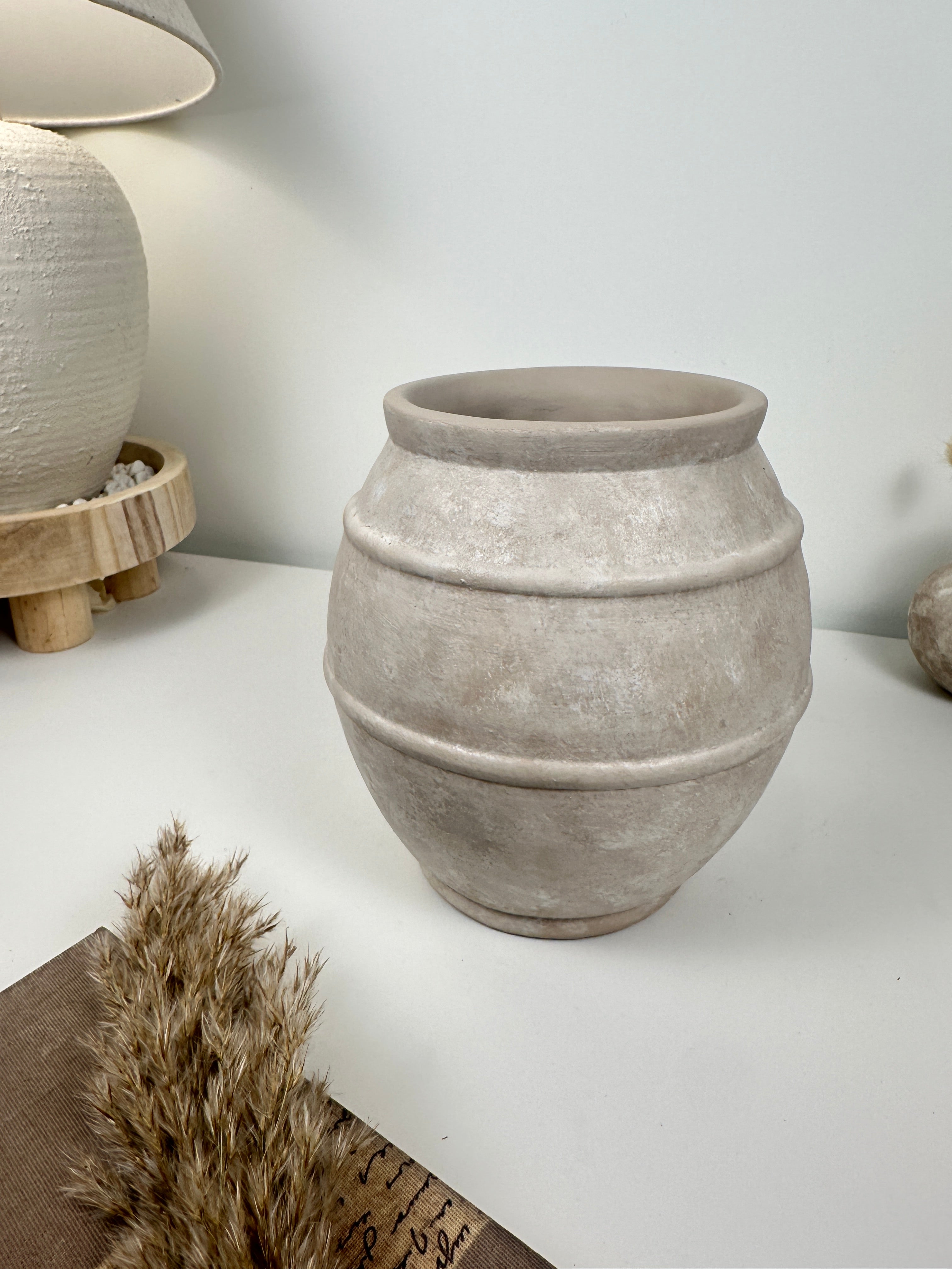 Handmade Painted Beige Washed Decorative Vase Planter 12’’