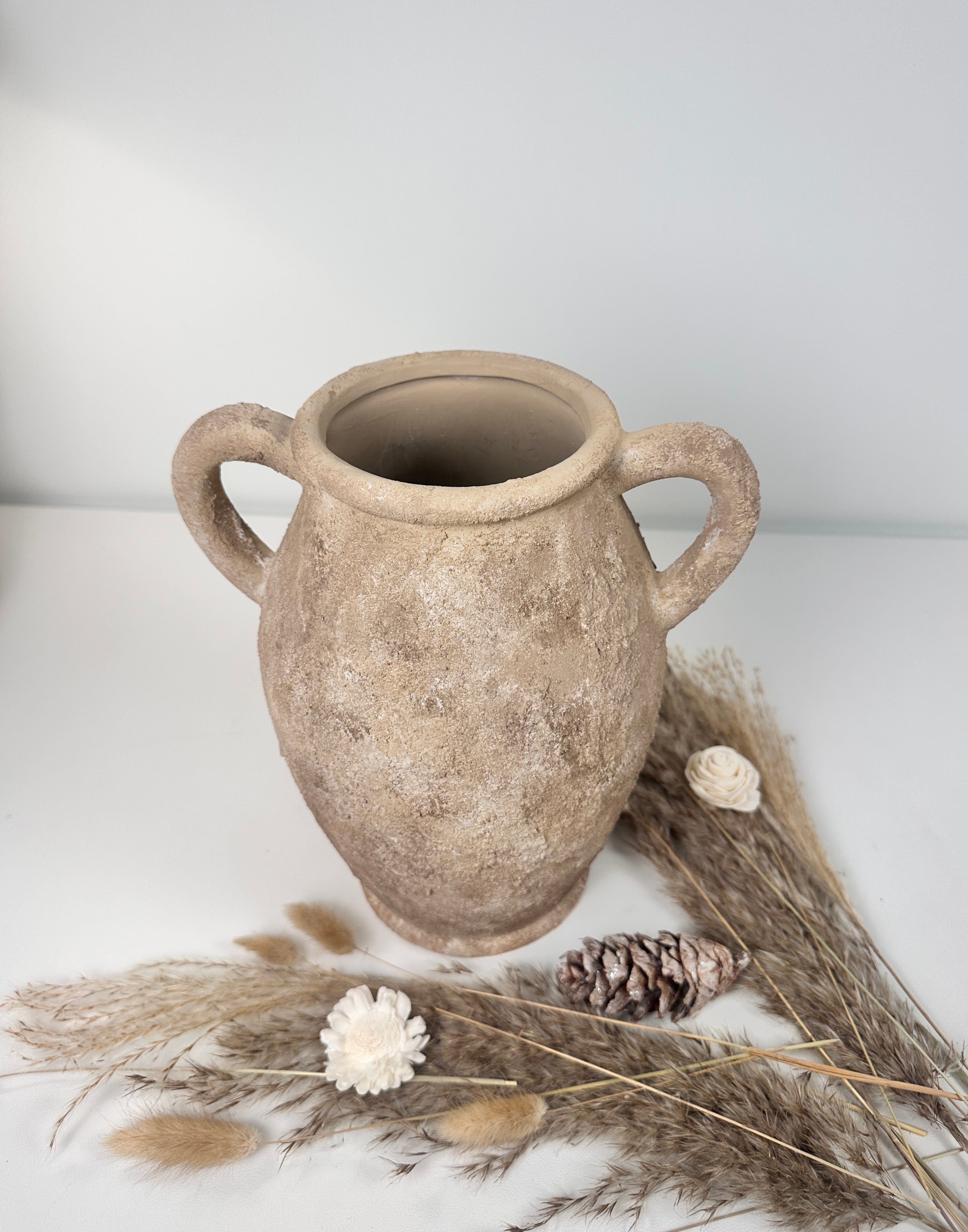 Rustic Hand-Painted Textured Amphora Vase 10" tall - Earth Brown