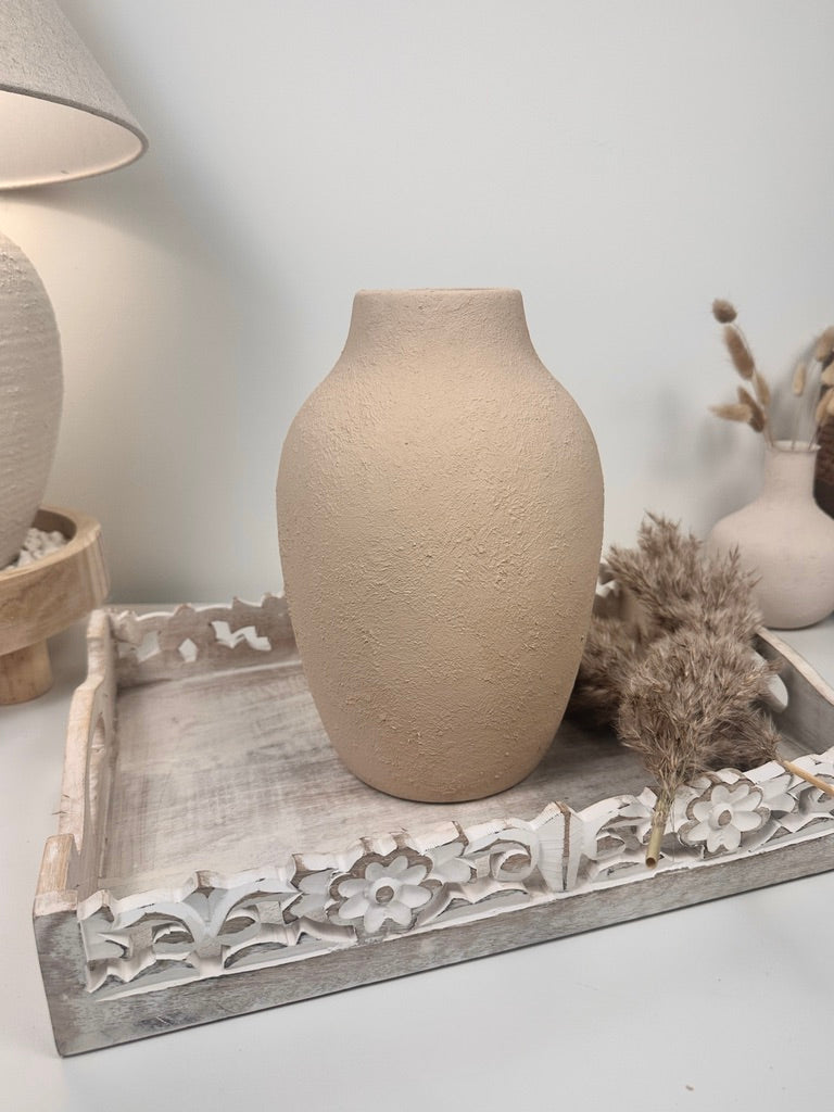 Minimalist Textured and Hand-Painted Ceramic Vase 10.5" tall - Sand Tan