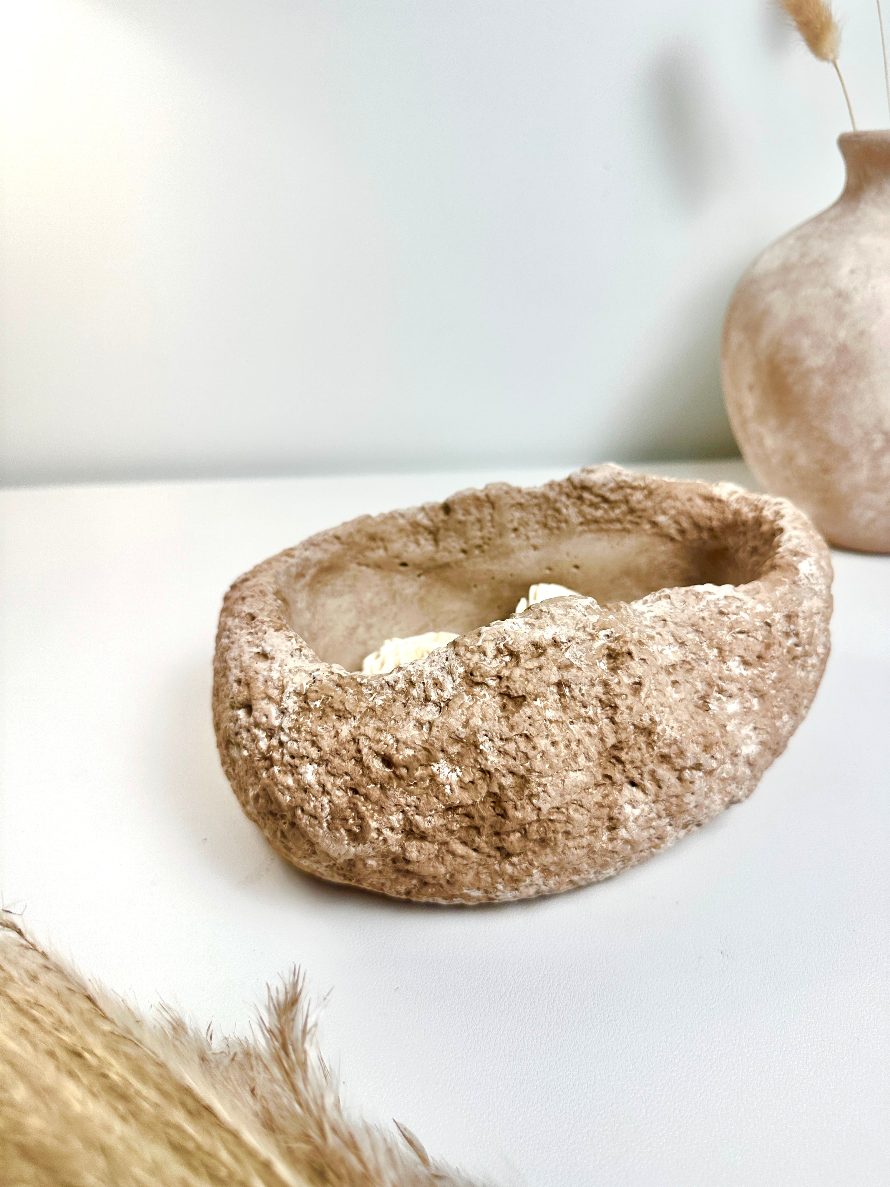 Weathered Stone Basin With Hole Drainage, Small Planter Pot, Hand-Painted Brown