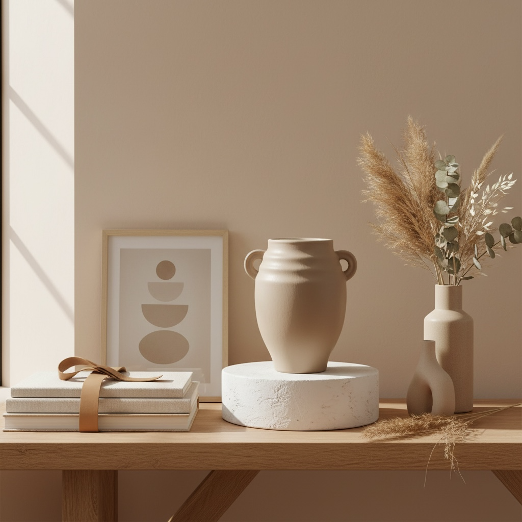 Minimalist Ceramic Vase with 2 handle 9" - Tan Matte