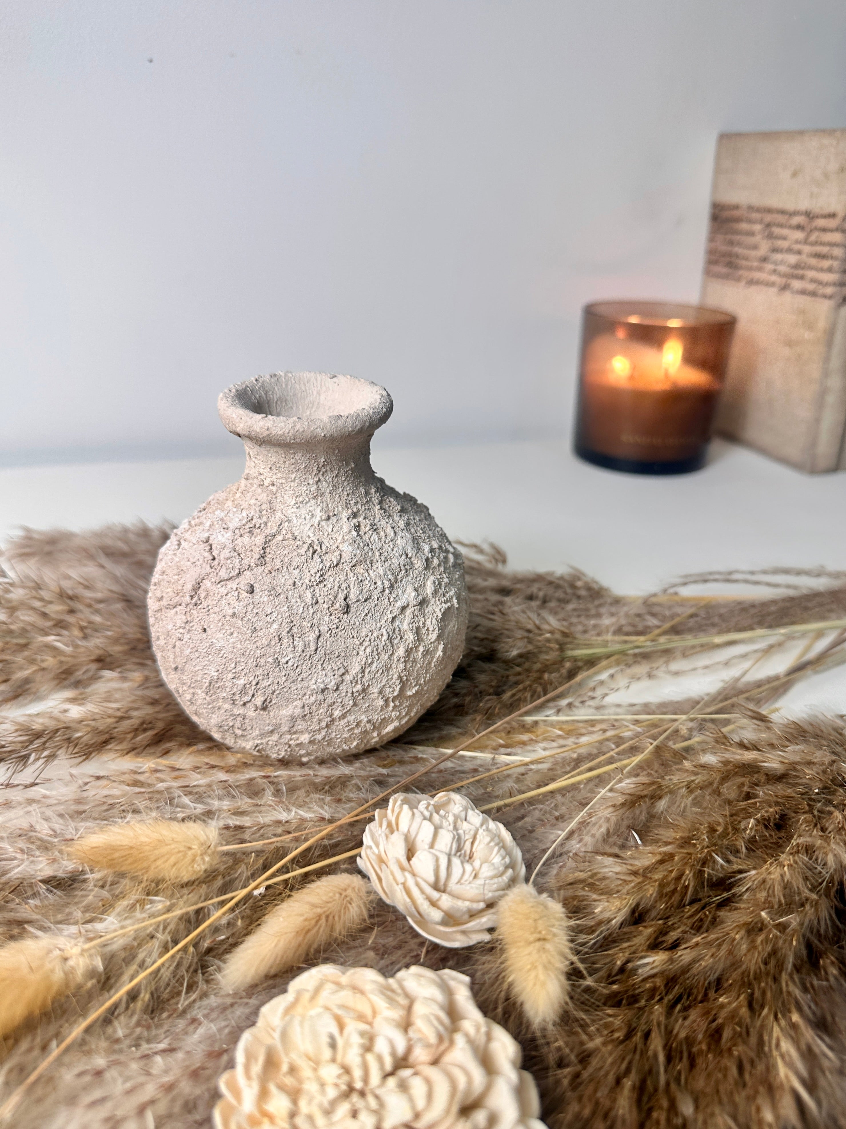 Minimalist rustic hand-painted textured small bud vase 8“ tall- Cream Sand wash