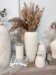 Minimalist Textured Hand-painted Ceramic Vase 14.5" tall - Off White wash