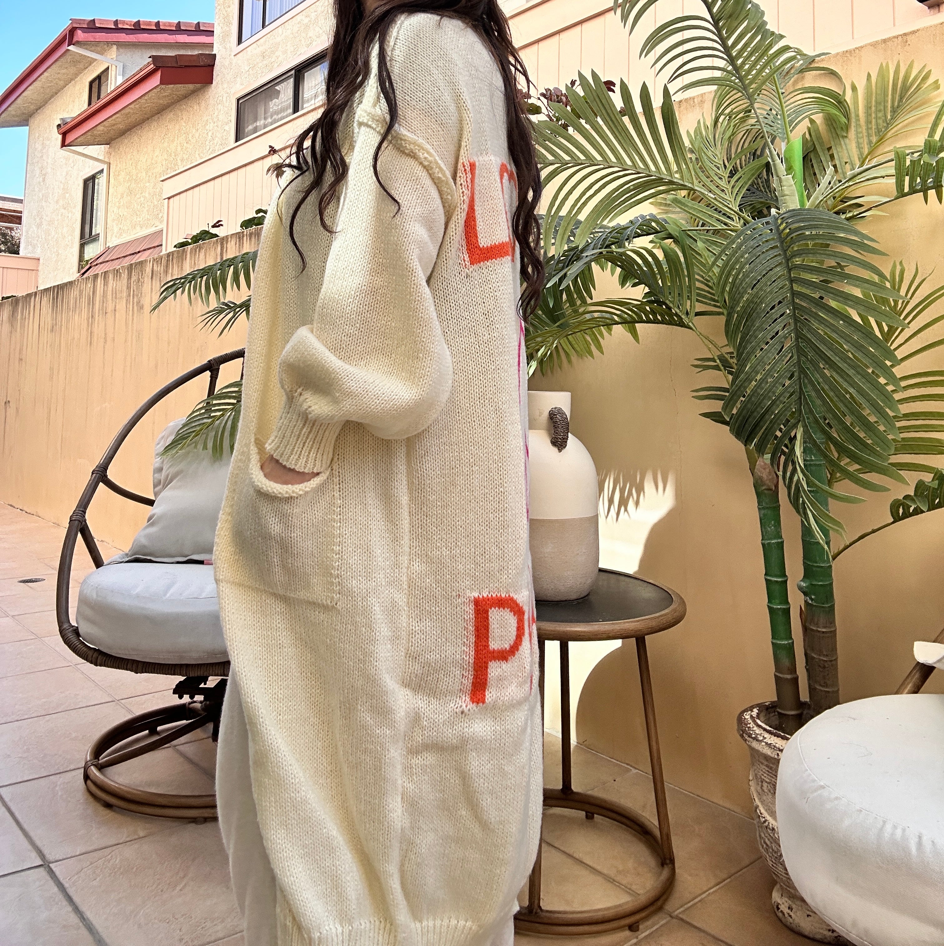 Cozy Women's Love Peace Graphic Oversized Cardigan Long Sleeve