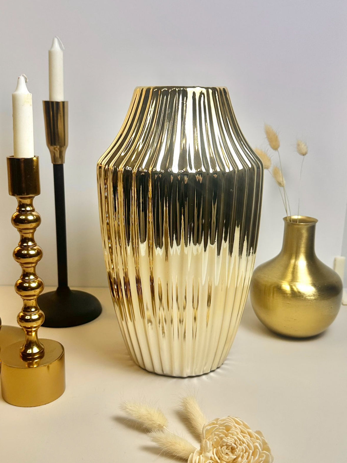 Luxury Gold Ceramic Vase with stripes 12"