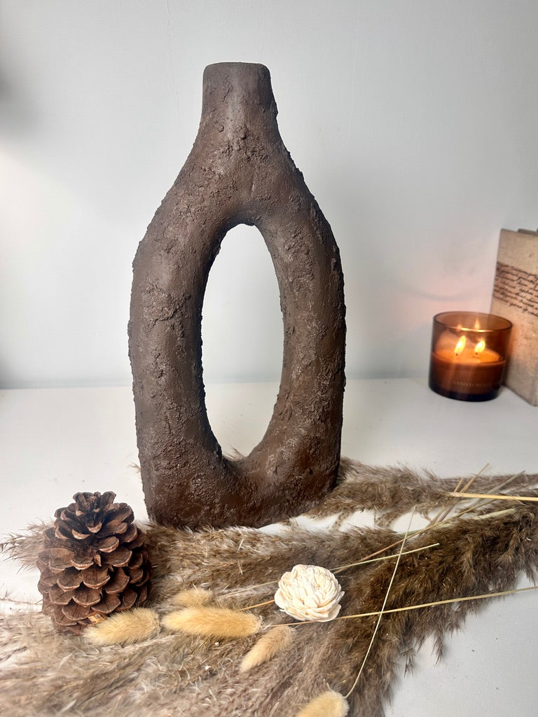 Rustic Tree Style Wood Vase Textured Handcrafted 14" tall - Dark Brown