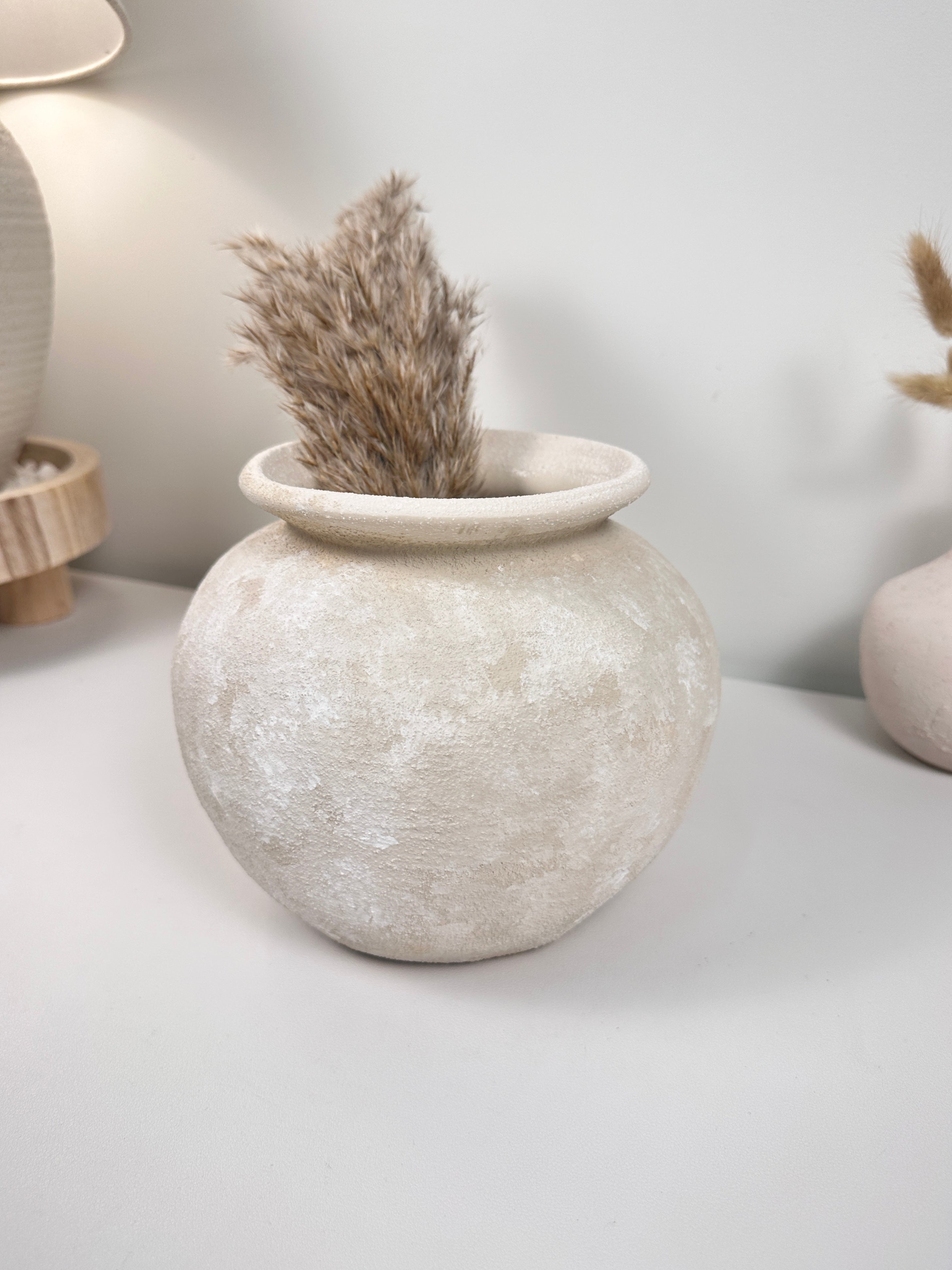 Minimalist Cream washed Vase 6.5" tall (8x8x6.5" dia 3.7")